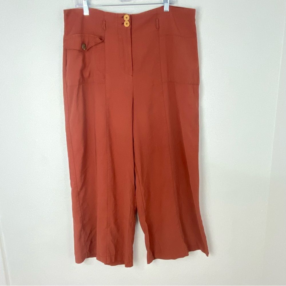 Versona Dark Rust Wide-Leg Ankle Pants Womens XL Lagen Look‎ Boho Minimalist
